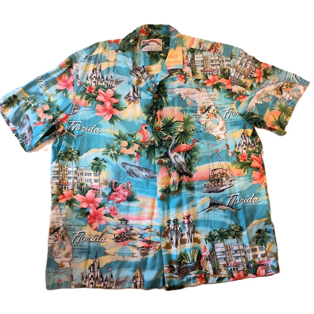 Vintage Paradise Found Honolulu Hawaii Shirt Colorful Tropical Florida Print XL